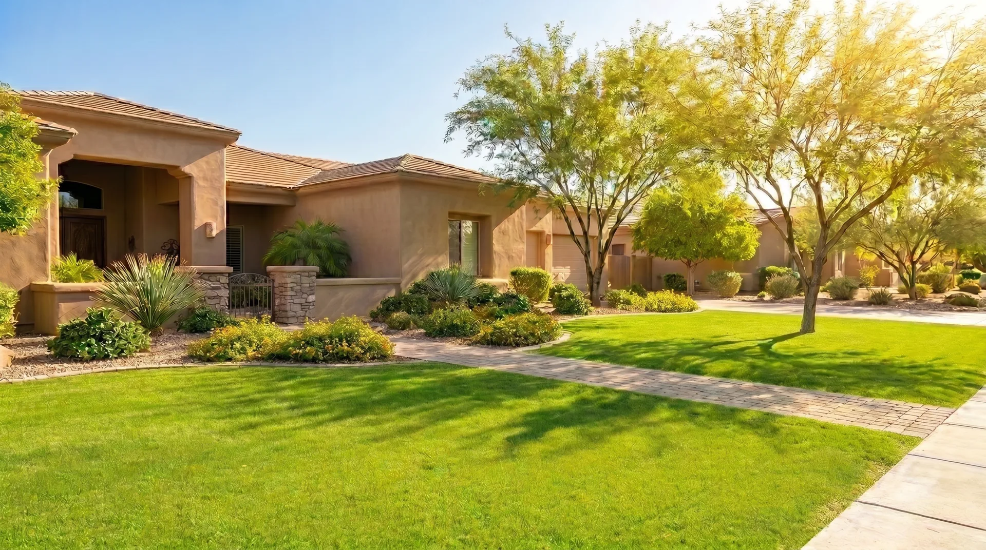Finished green lawn at a warm-climate residence